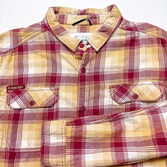 Florida State Seminoles Shirt Men XL Red Gold Plaid Flannel Columbia Outdoor FSU - Picture 1 of 13